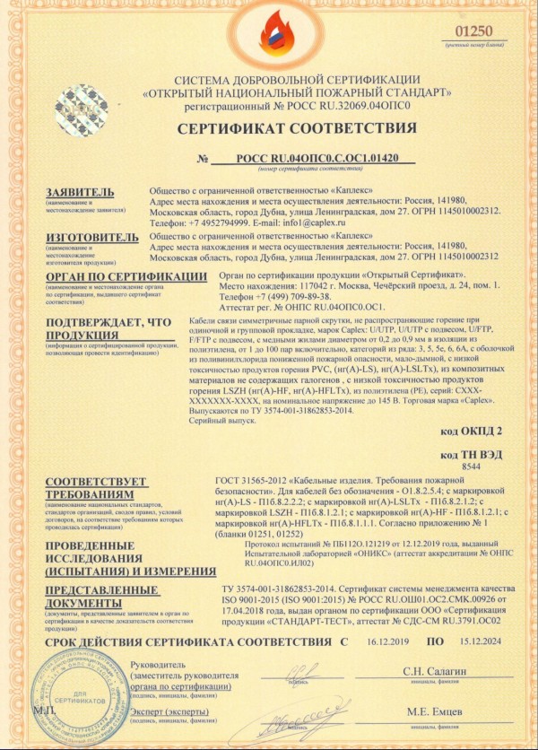 Сертификат соответствия продукции CAPLEX